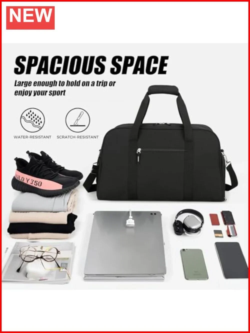 45L Large Duffle Bag with Shoe Compartment, Travel Gym Bag for Workout
